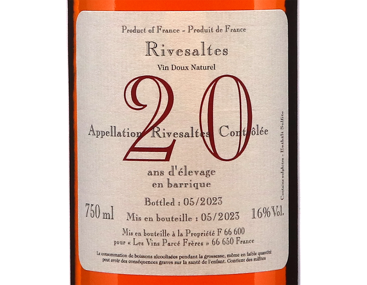 Rivesaltes Ambre V D N 20 Ans d'Age Parce Freres