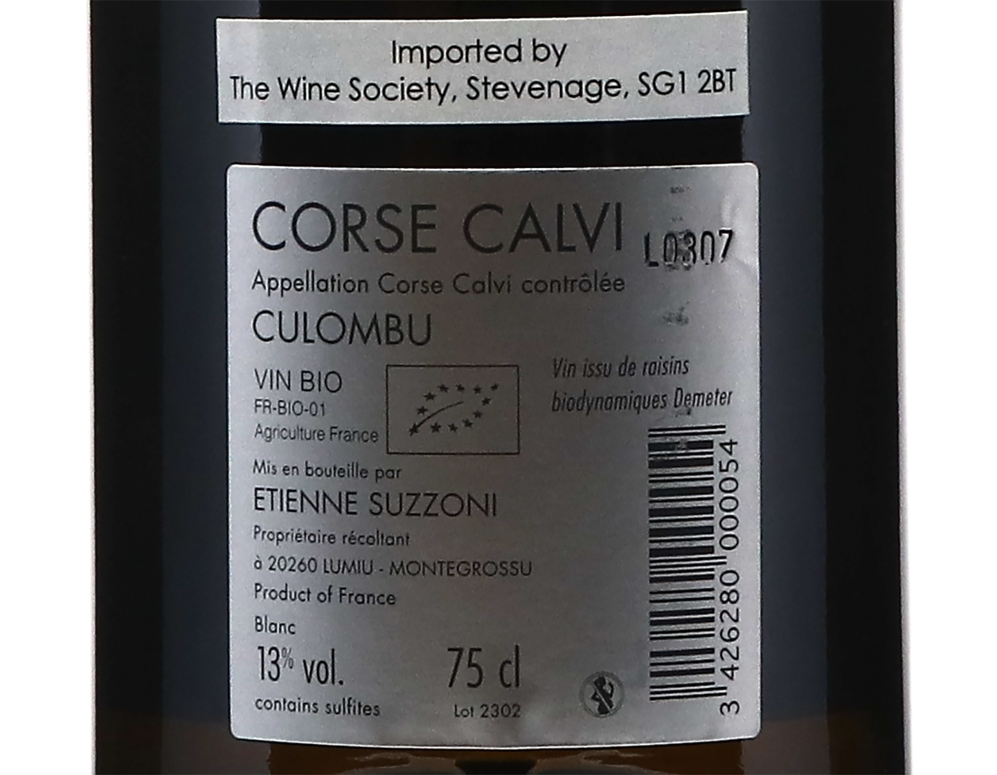 Corse Calvi Clos Culombu Blanc 2023 ORGANIC