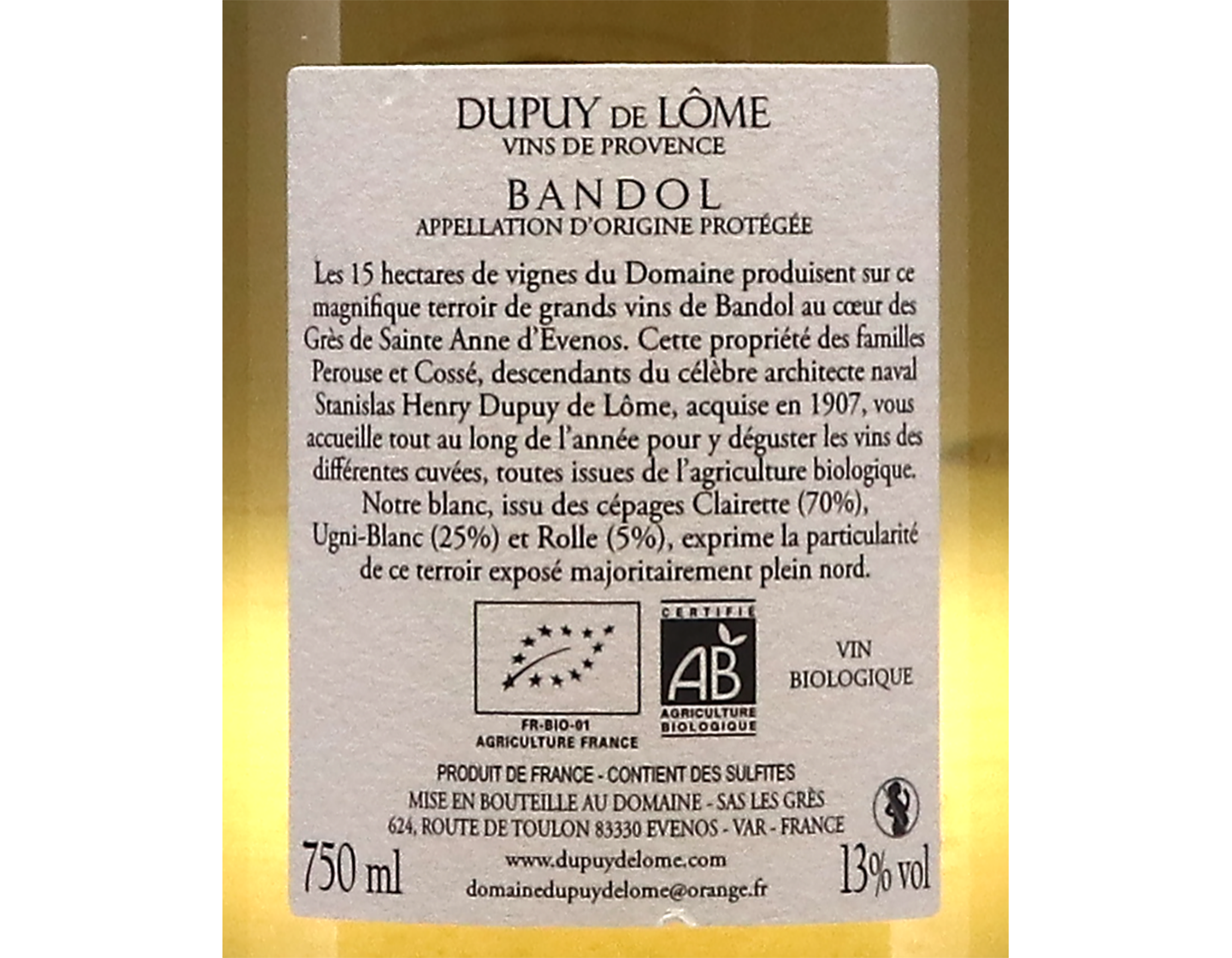 Bandol Blanc Domaine Dupuy de Lome 2023