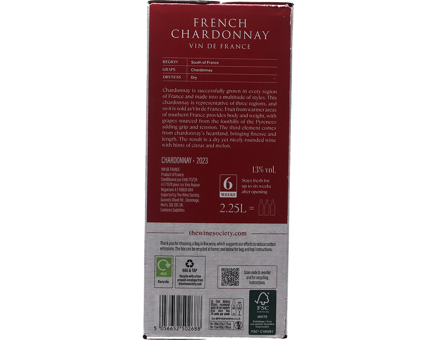 The Society's French Chardonnay 2023 Bag in Box 2.25 Litre