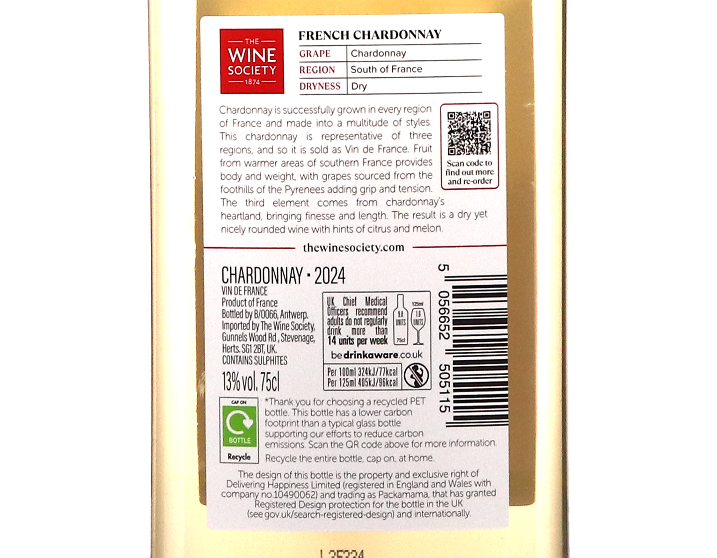 The Society's French Chardonnay 2024 rPET bottle