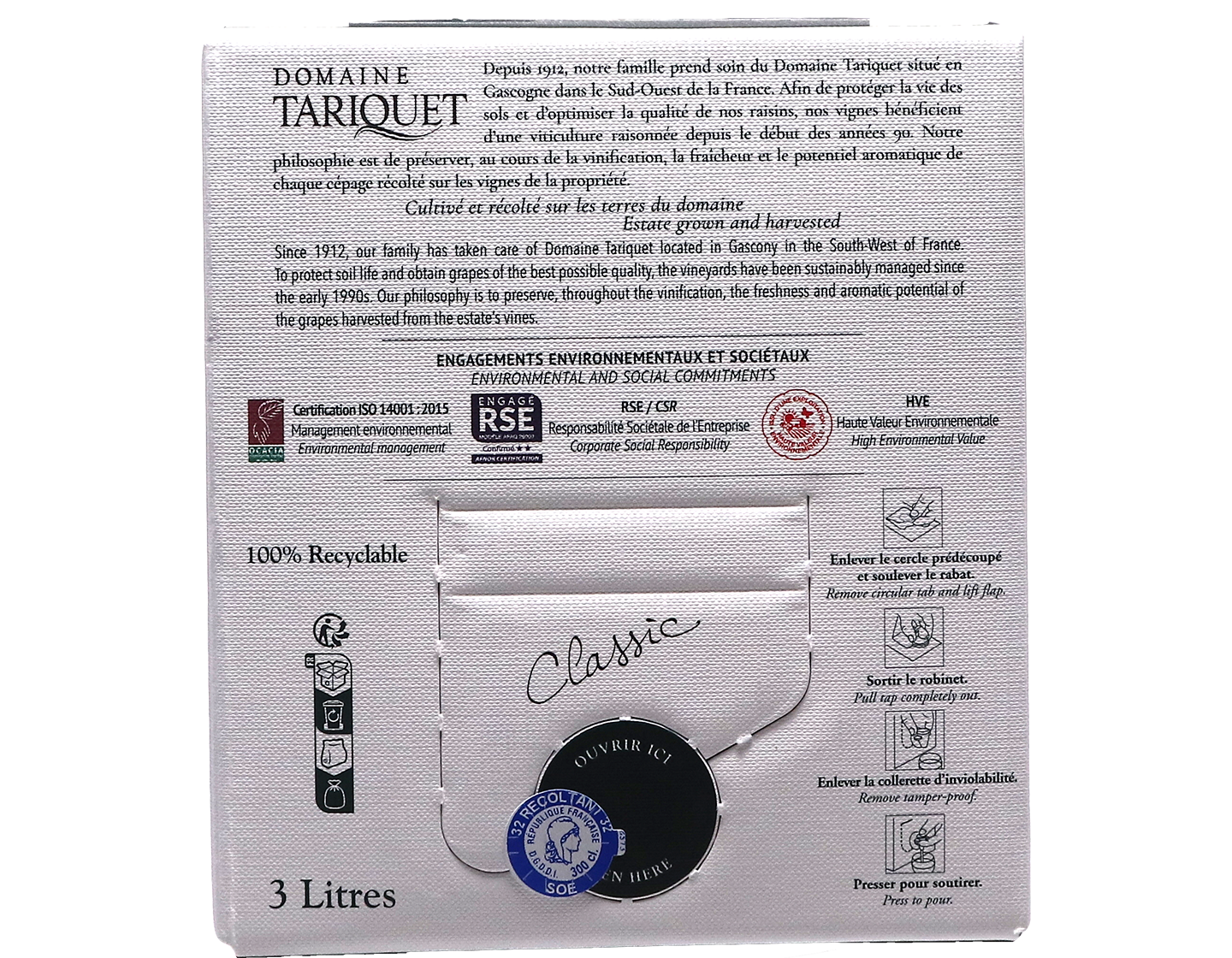 Côtes de Gascogne Tariquet Classic 2024 Bag-in-Box (3 litre)