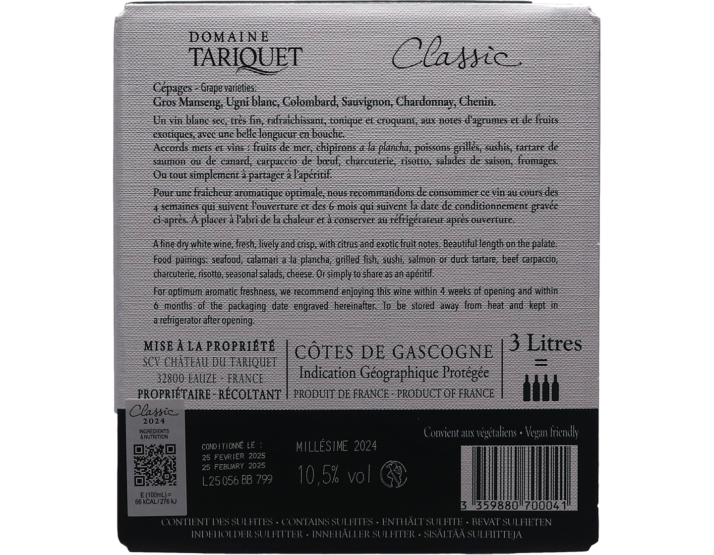 Côtes de Gascogne Tariquet Classic 2024 Bag-in-Box (3 litre)