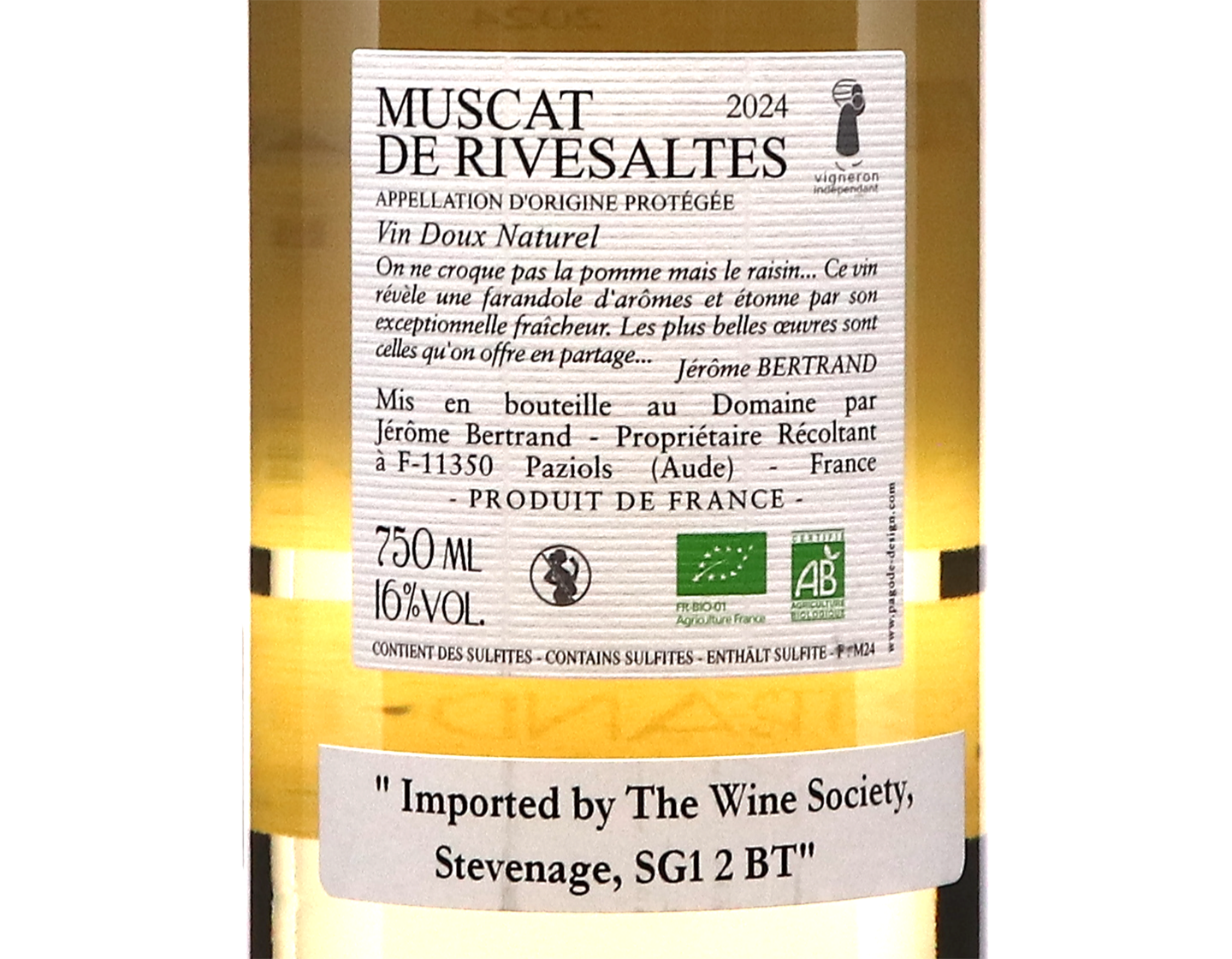 Muscat de Rivesaltes Domaine Bertrand Berge 2024 ORGANIC