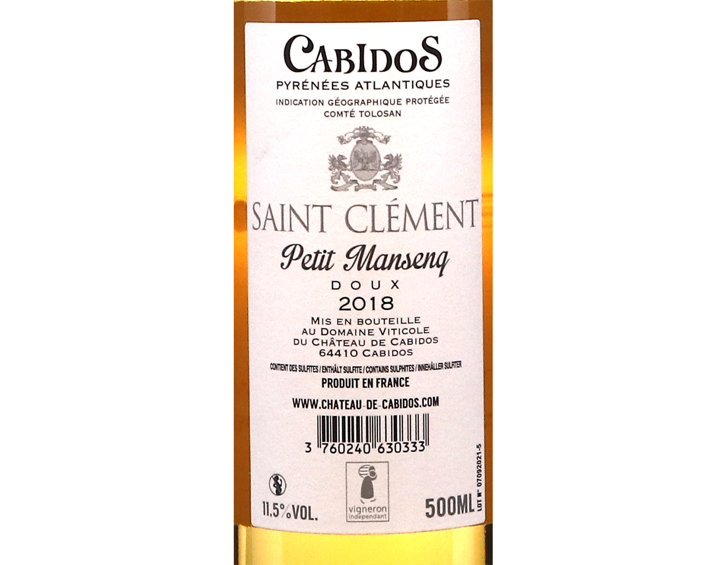 Cabidos Vin Doux Cuvee Saint Clement Petit Manseng 2018 50cl