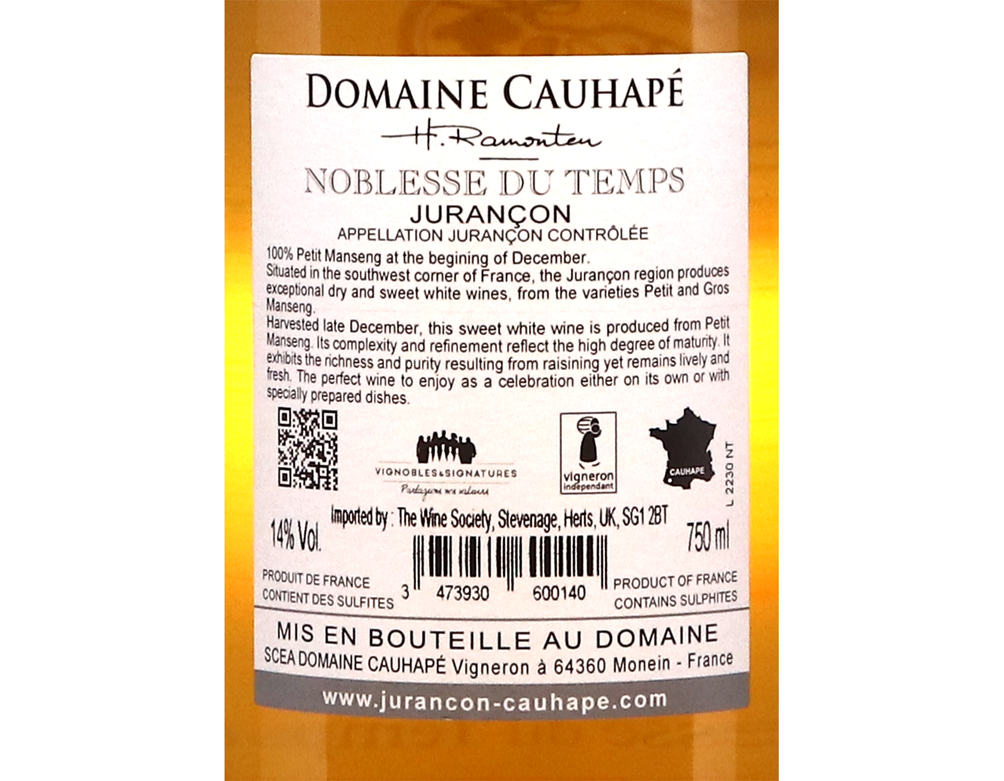 Jurancon Moelleux Noblesse du Temps Domaine Cauhape 2020