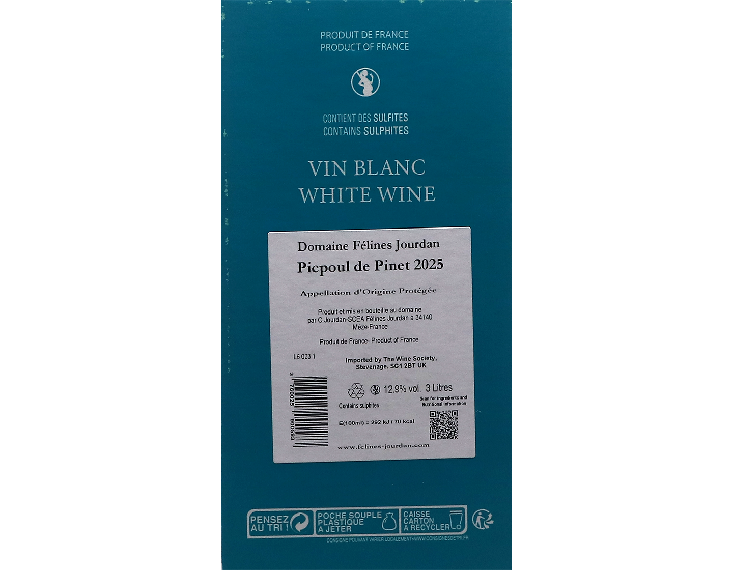 3L Bag in Box Picpoul de Pinet Domaine Felines Jourdan 2025