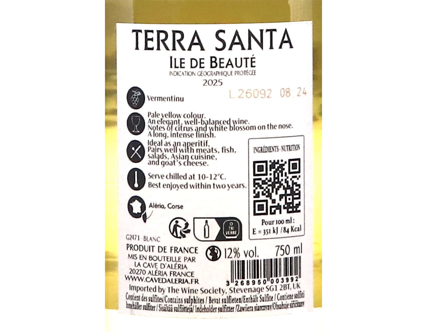 Terra Santa Blanc IGP Ile de Beaute 2025