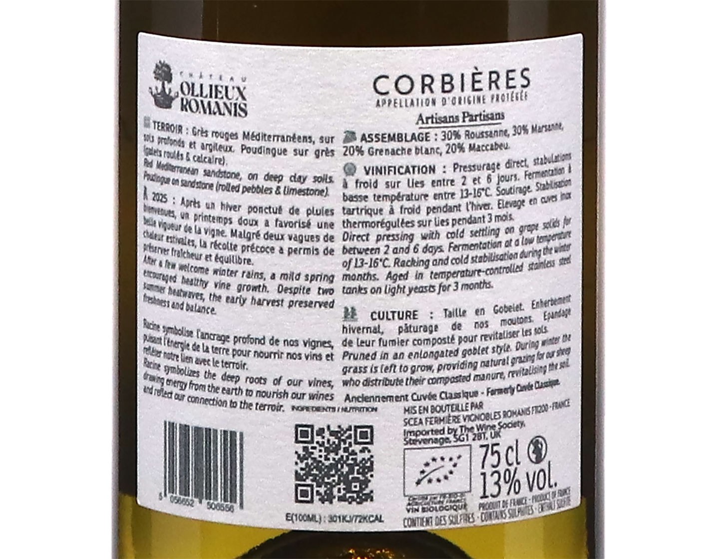 Corbieres Blanc Racine Ch Ollieux Romanis 2025