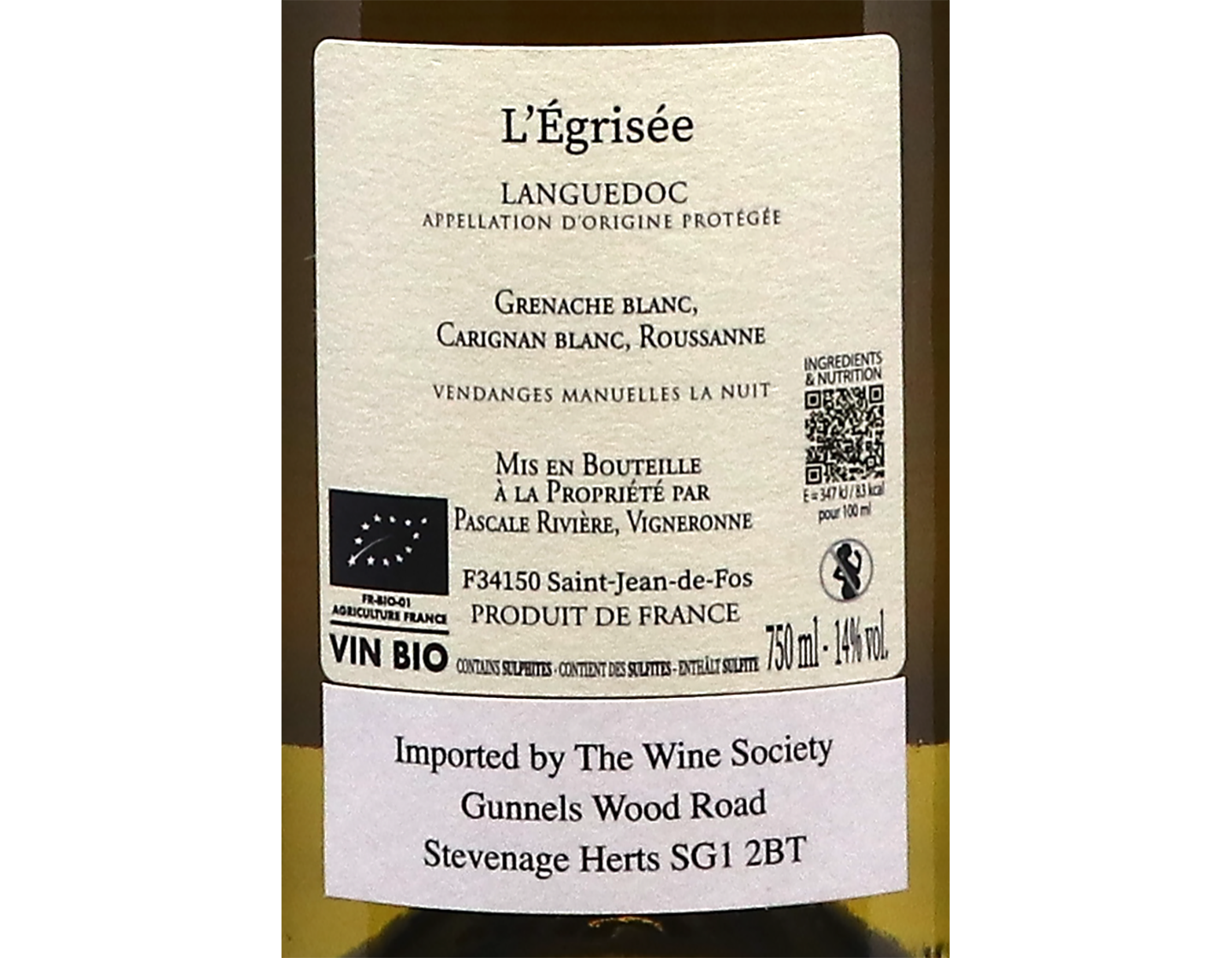 Languedoc Domaine La Jasse Castel Blanc L'Egrisée 2025