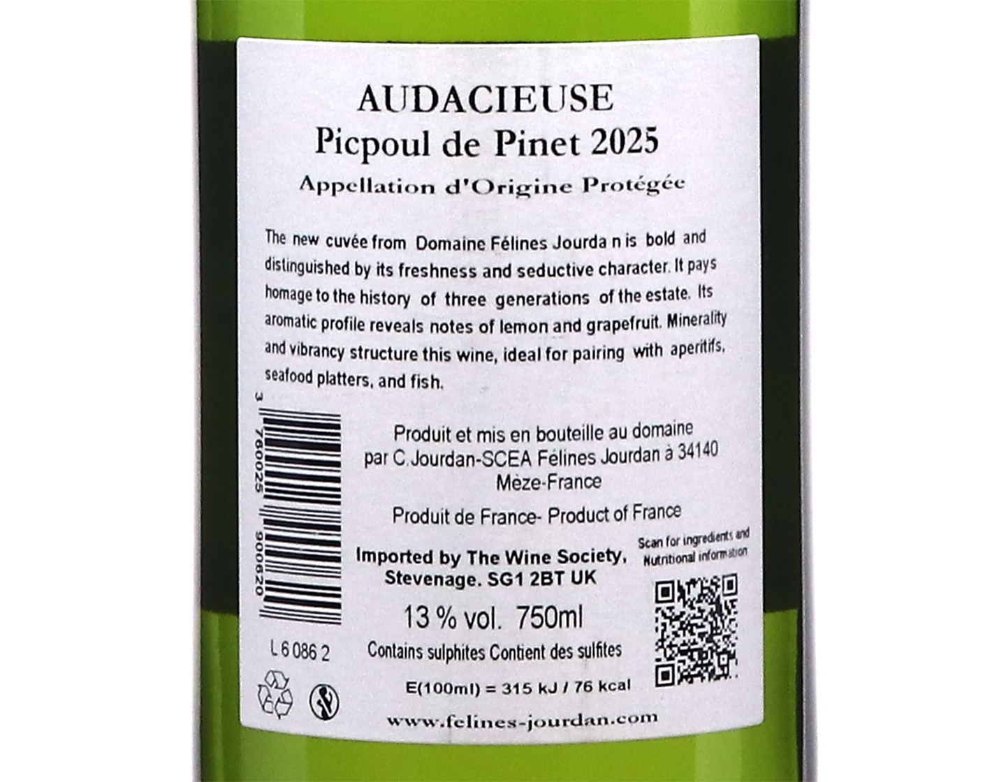 Picpoul de Pinet Audacieuse Domaine Felines Jourdan 2025