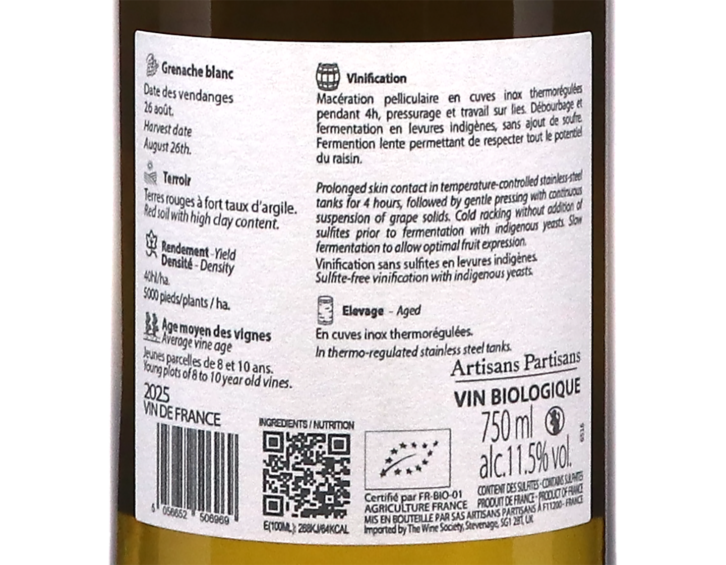 A L'Air Libre Grenache Blanc Ollieux Romanis 2025 ORGANIC