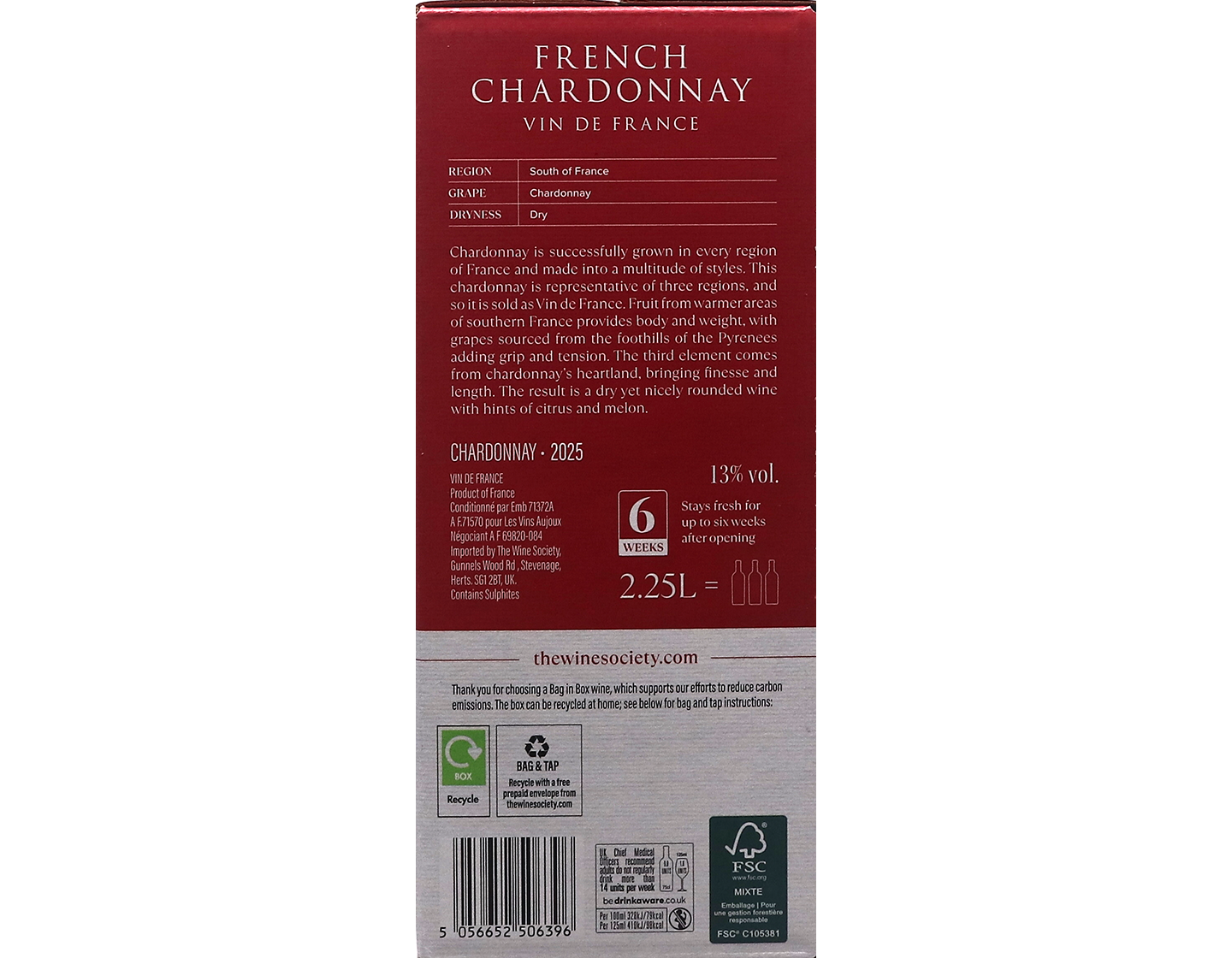 The Society's French Chardonnay 2025 Bag in Box 2.25 Litre