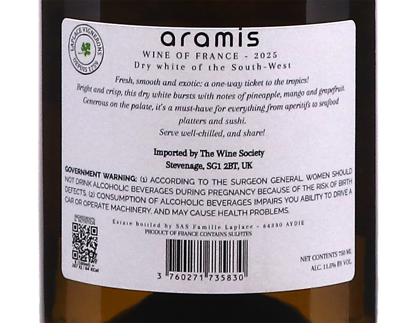 Aramis Blanc, Laplace, Vin de France
