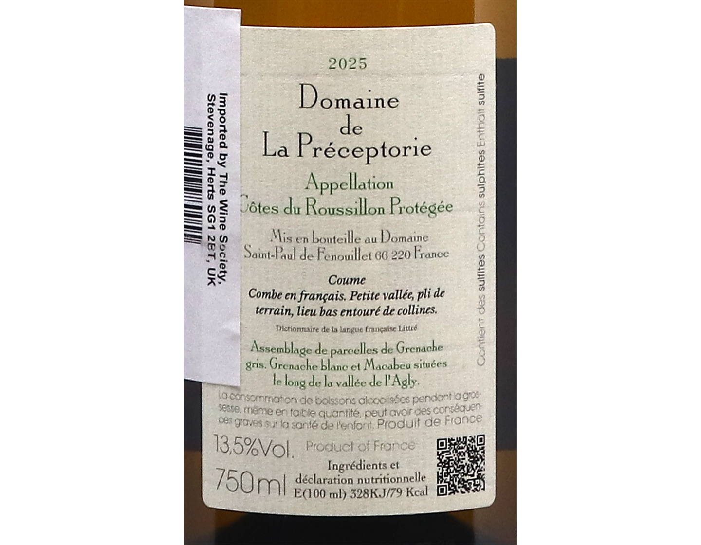 Cotes du Roussillon Blanc La Preceptorie Coume Marie 2025