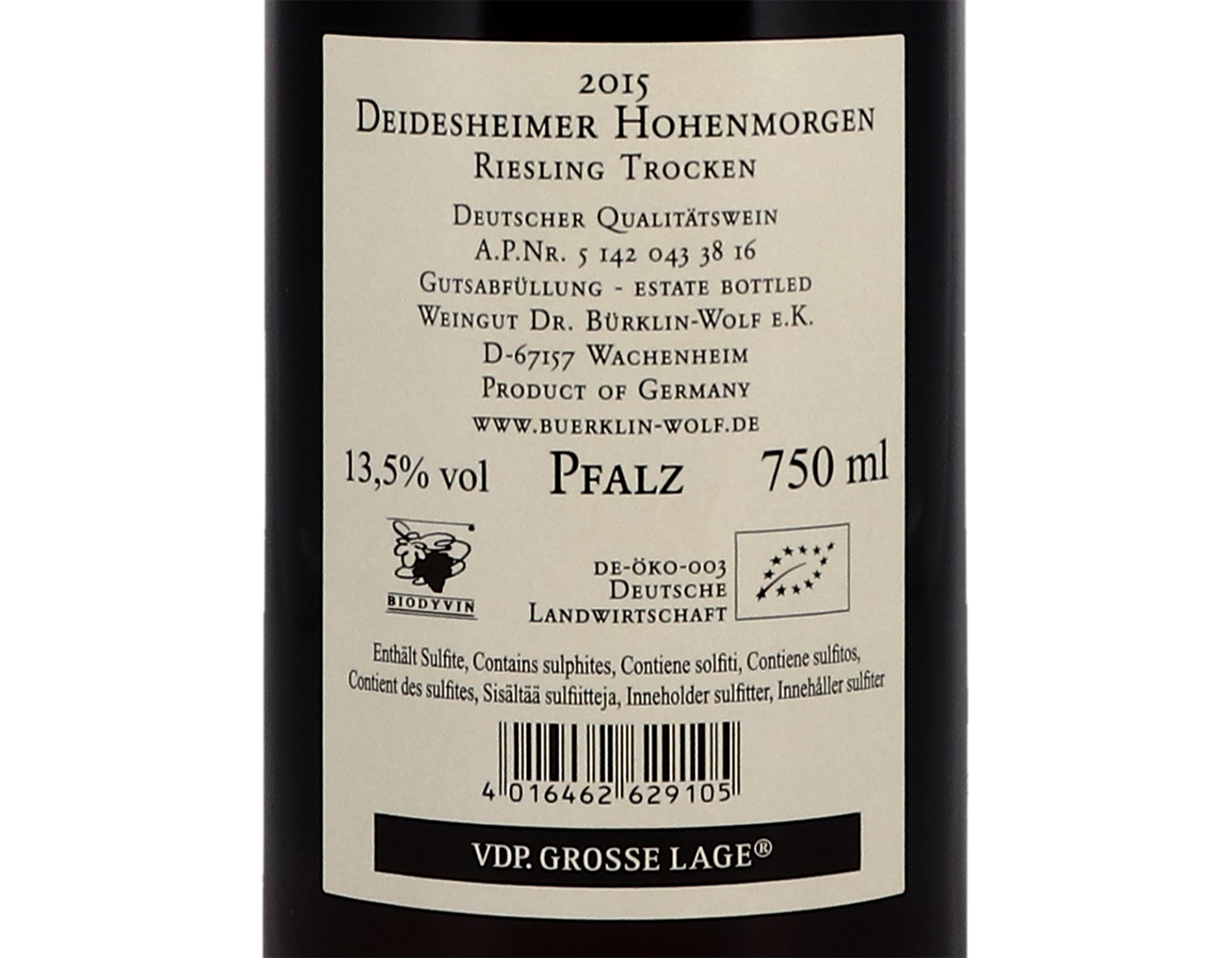 Hohenmorgen Riesling Burklin Wolf 2015