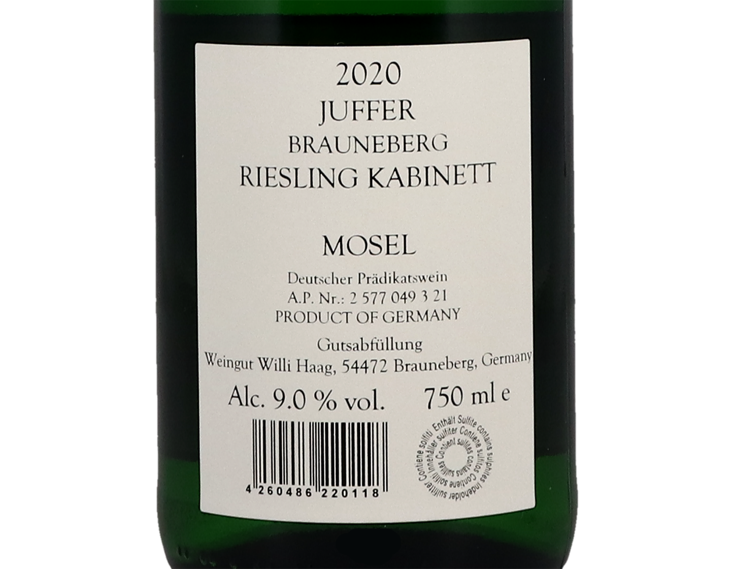 Brauneberger Juffer Riesling Kabinett Willi Haag 2020