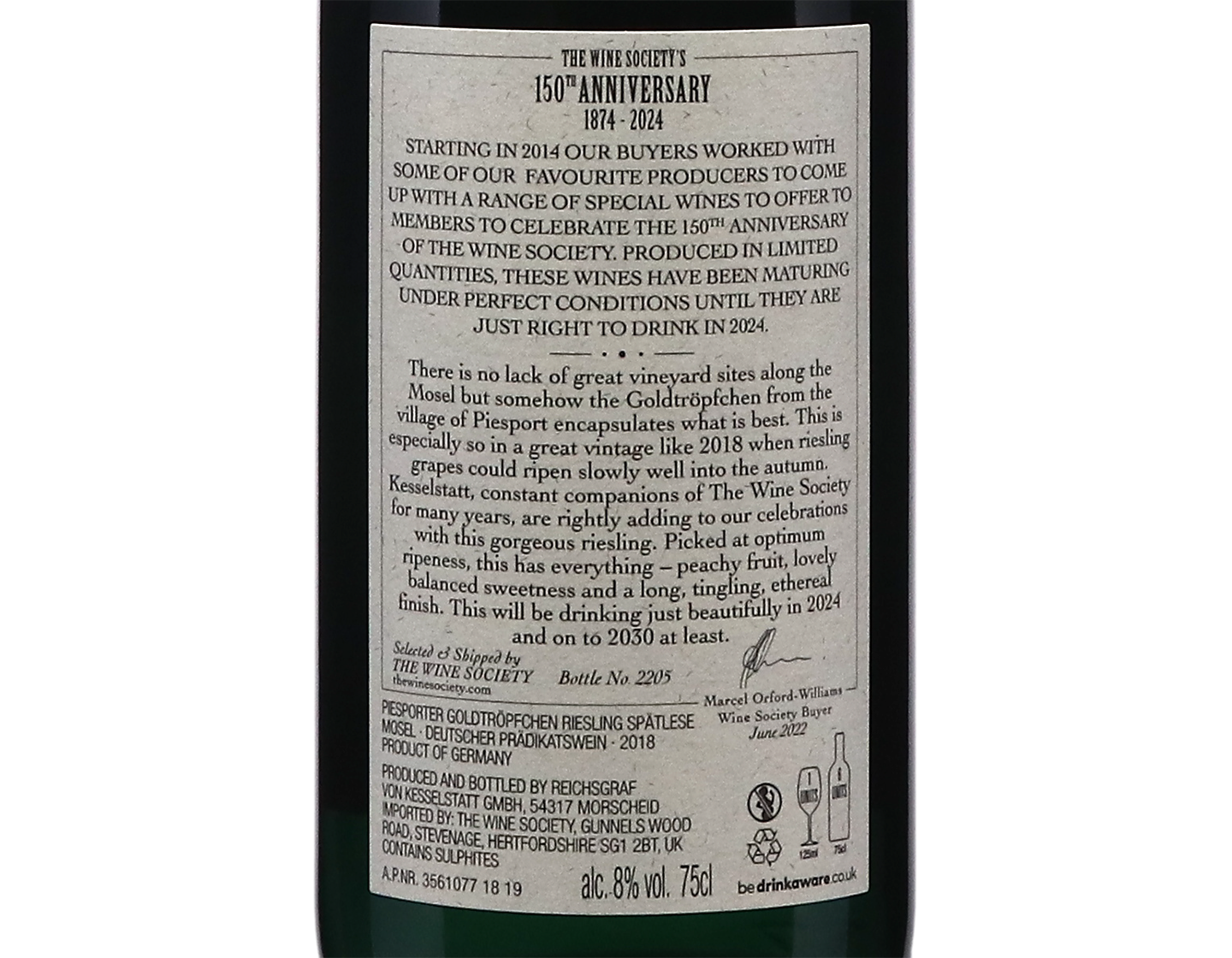 The Society's 150th Anniversary Piesporter Goldtropfchen Riesling Spatlese 2018