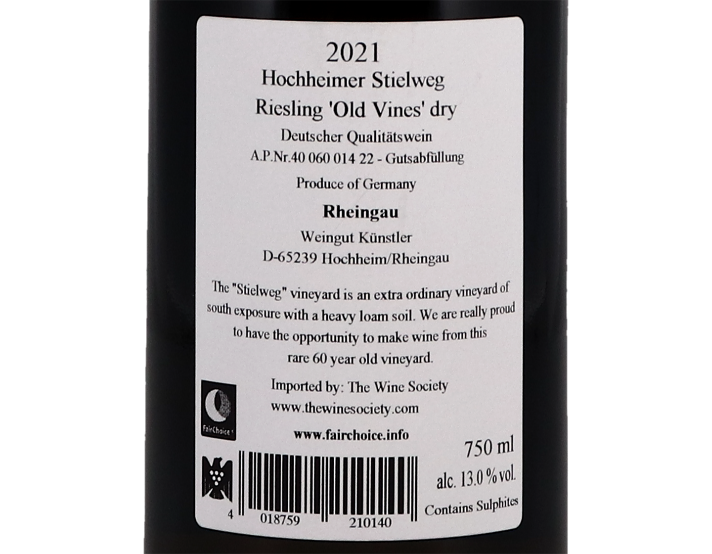 Hochheimer Stielweg Riesling Alte Reben Trocken 2021 Kunstler