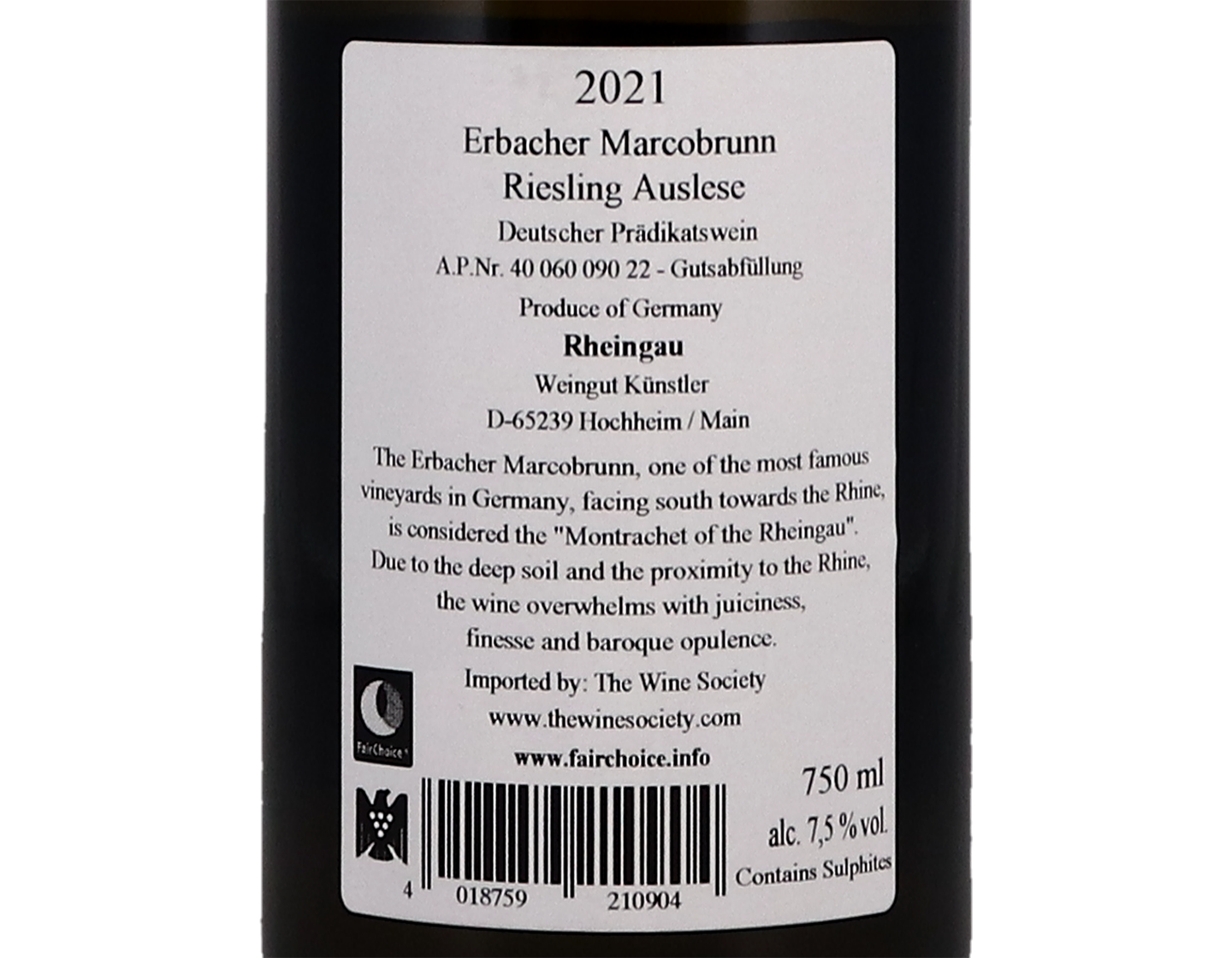 Erbacher Marcobrunn Riesling Auslese Kunstler 2021