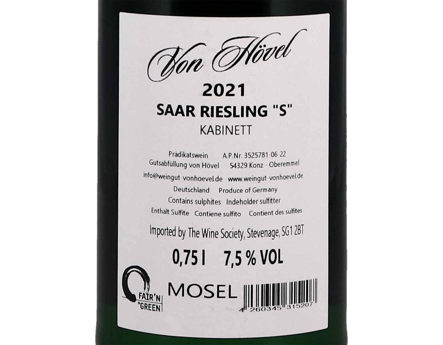 Riesling S Kabinett Von Hovel 2021