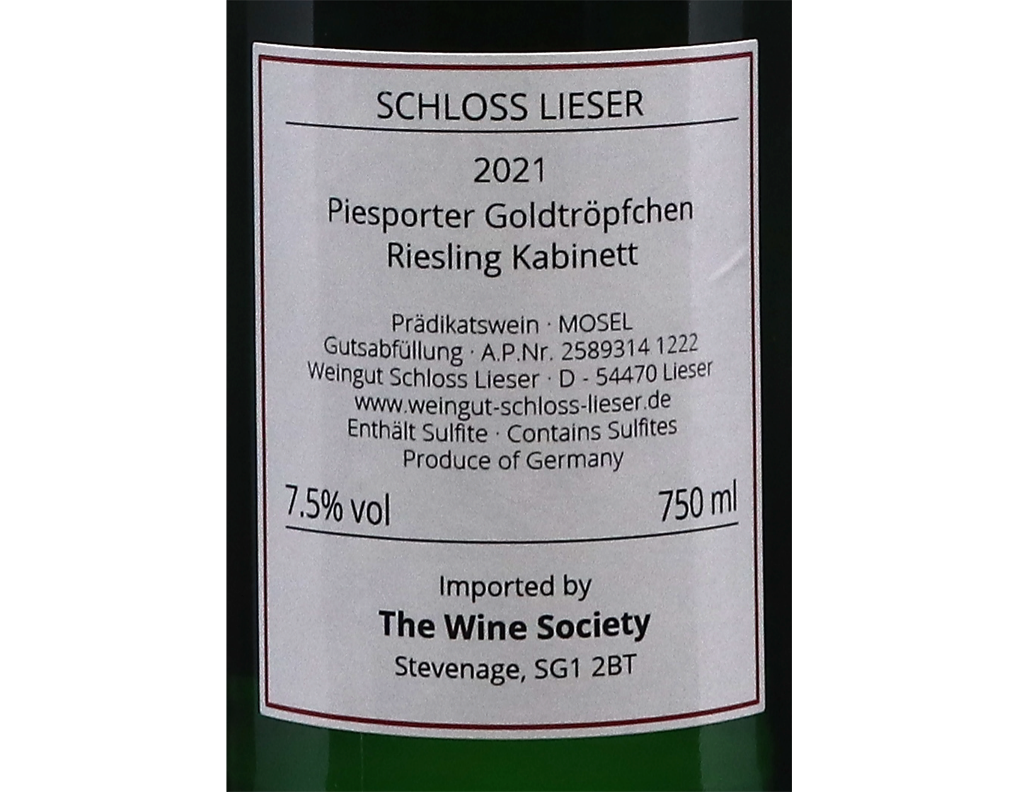 Piesporter Goldtropfchen Riesling Kabinett Schloss Lieser 2021