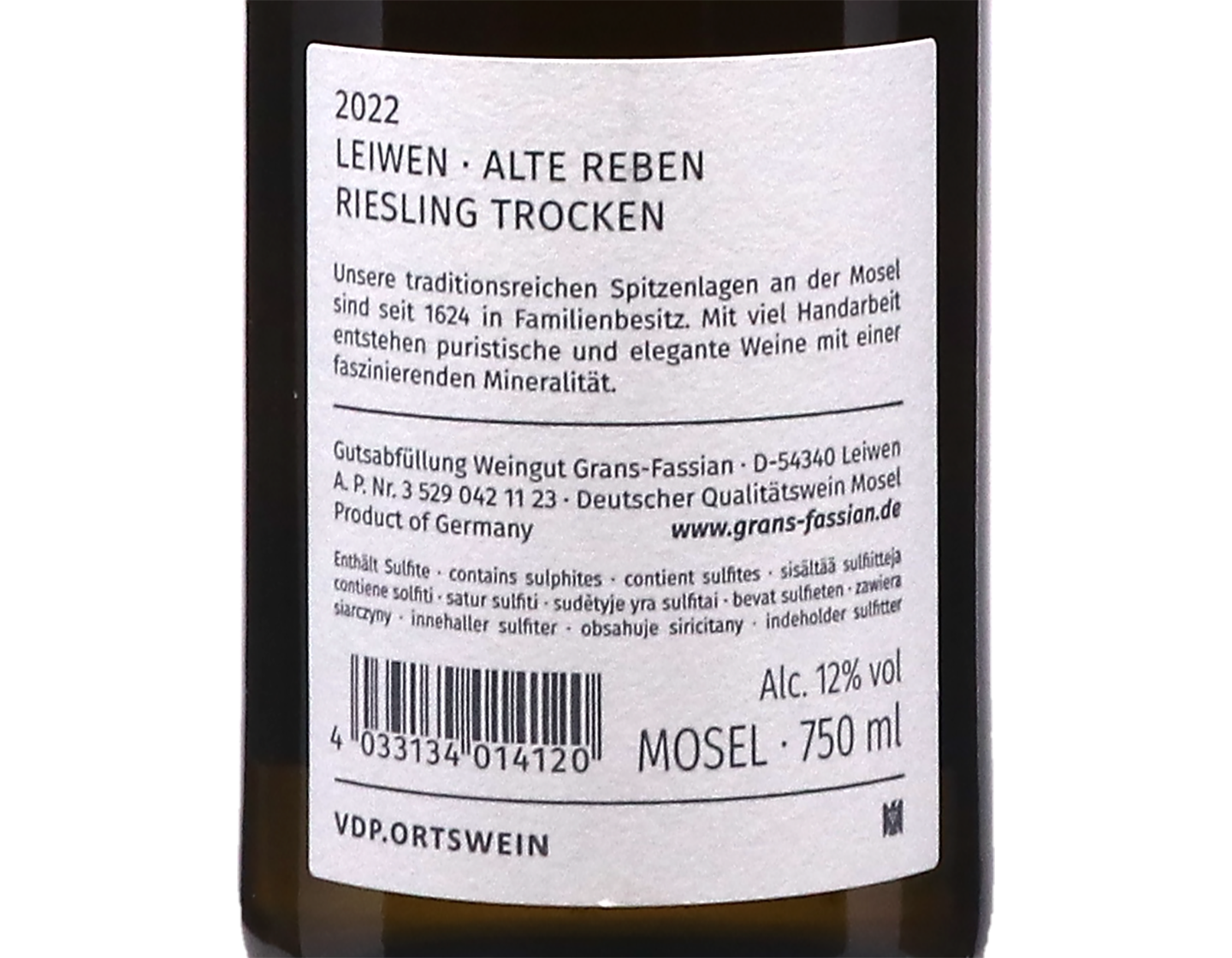 Leiwen Alte Reben Riesling Grans Fassian 2022