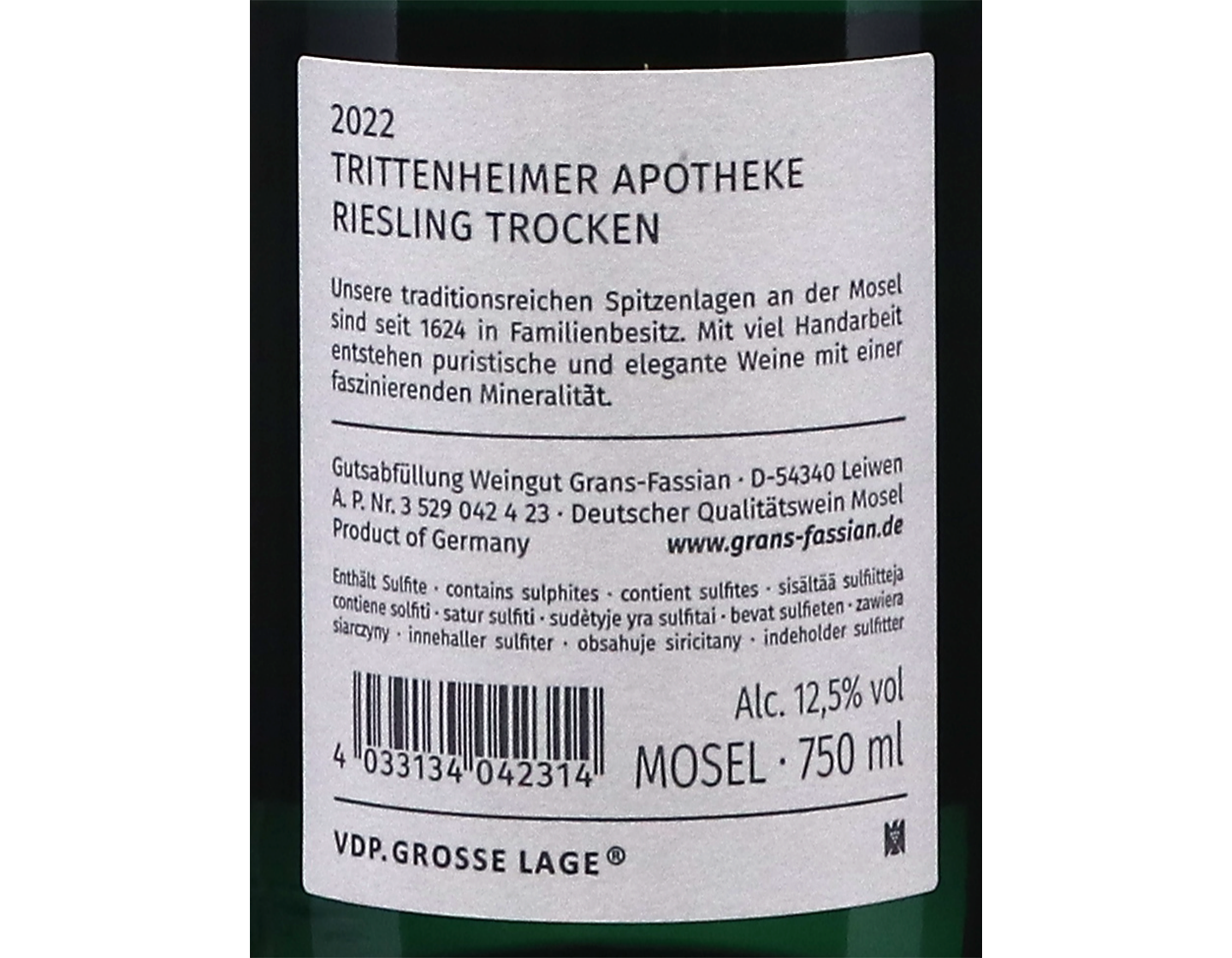 Trittenheimer Apotheke Riesling GG Grans Fassian 2022