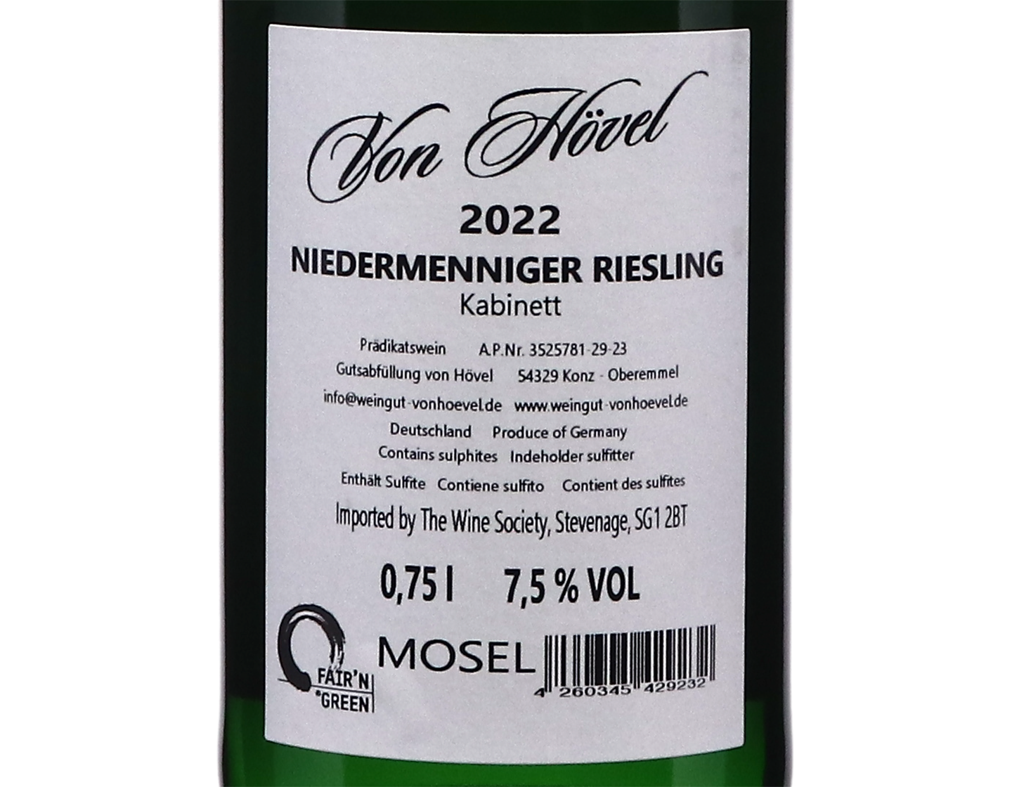 Niedermenniger Riesling Kabinett Von Hovel 2022