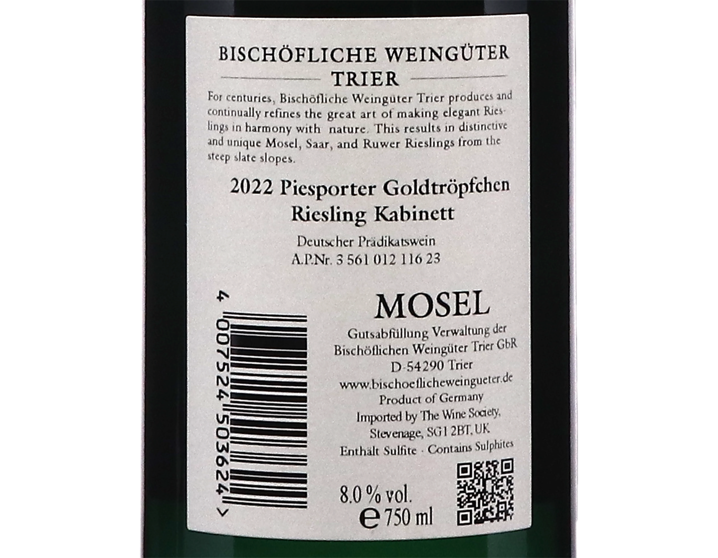 Piesporter Goldtropfchen Riesling Kabinett Bischoflicher Weinguter 2022