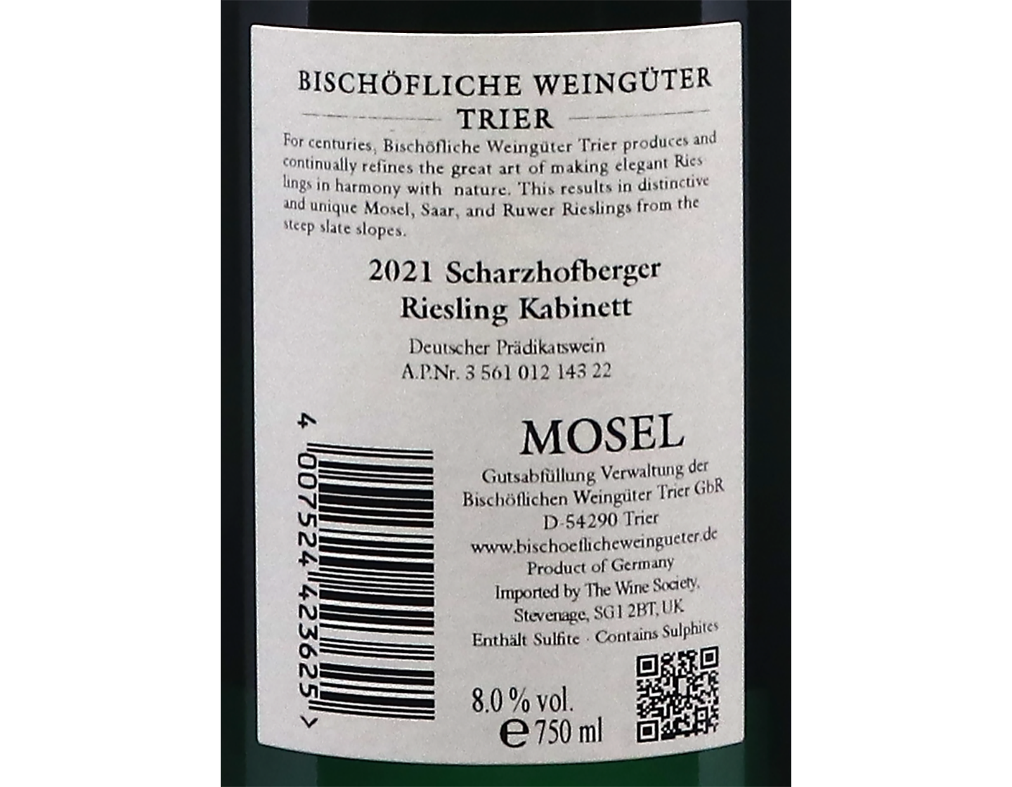 Scharzhofberger Riesling Kabinett Bischoflicher Weinguter 2021