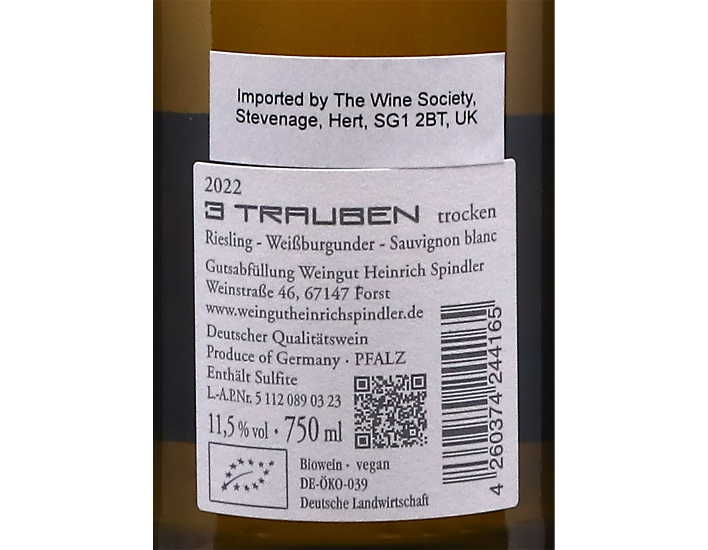 3 Trauben Pfalz Heinrich Spindler 2022 ORGANIC