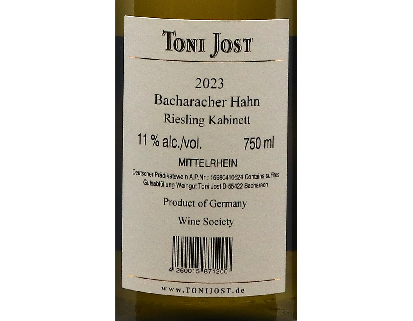 Bacharacher Hahn Riesling Kabinett Toni Jost 2023