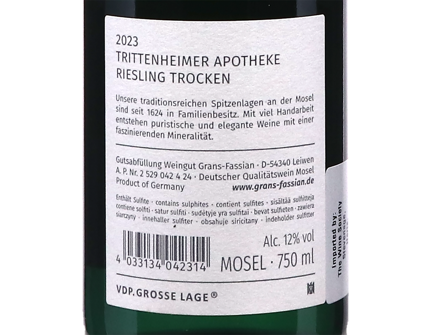 Trittenheimer Apotheke Riesling GG Grans Fassian 2023