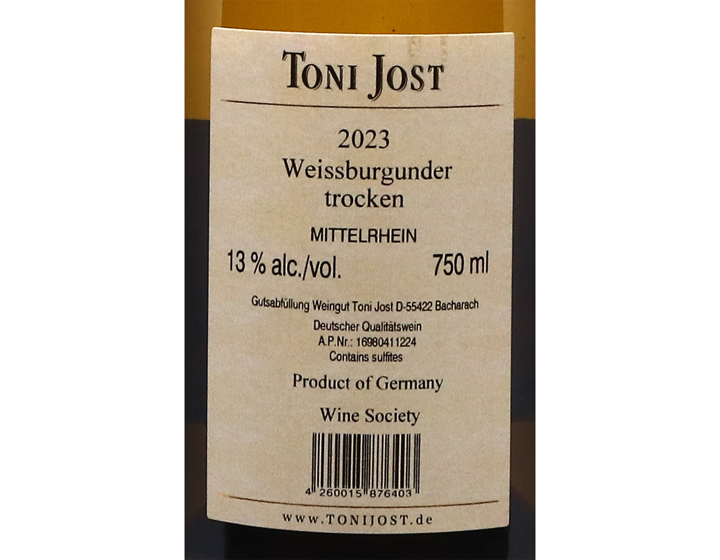 Weissburgunder Mittelrhein Toni Jost 2023
