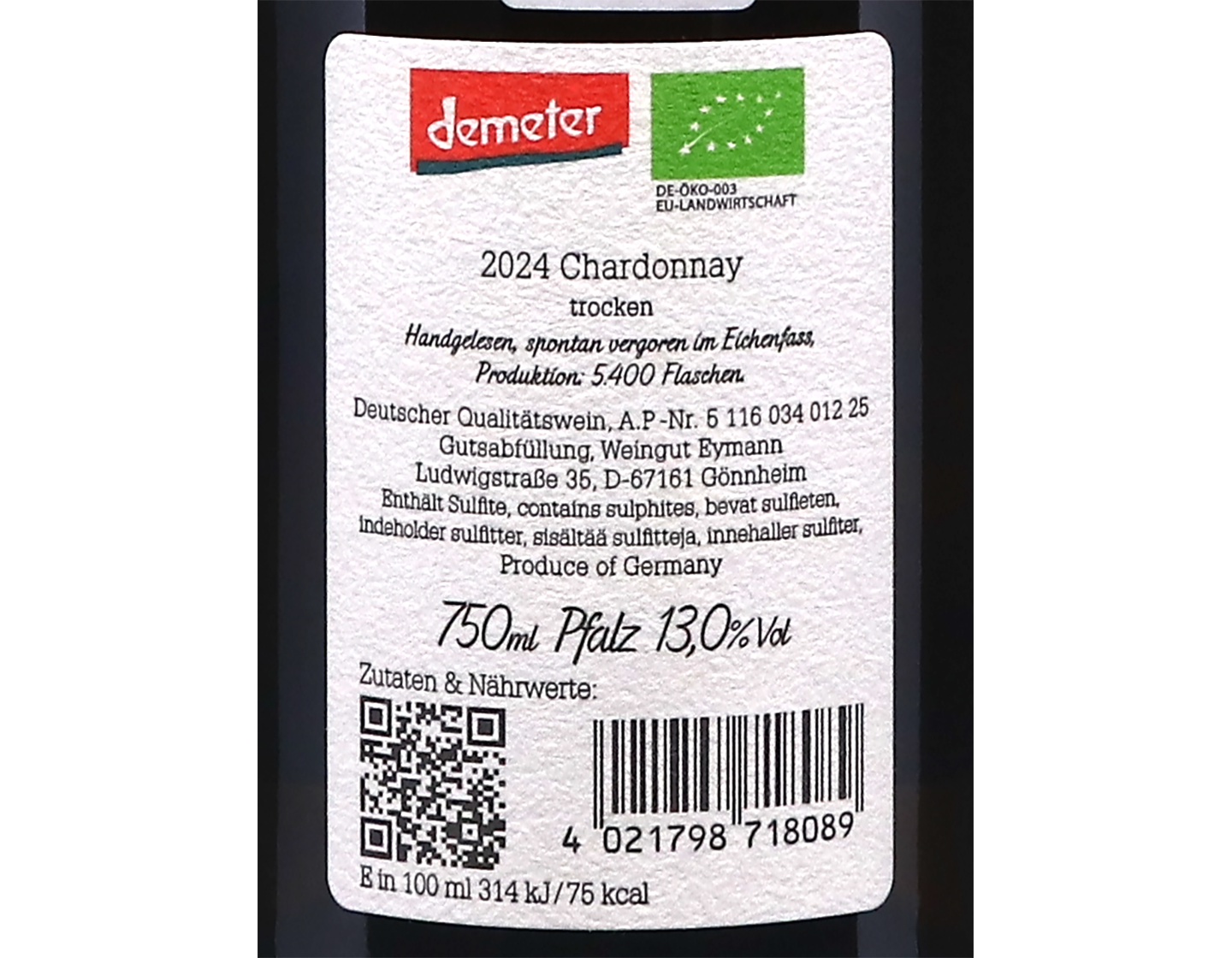 Toreye Chardonnay Weingut Eymann 2024