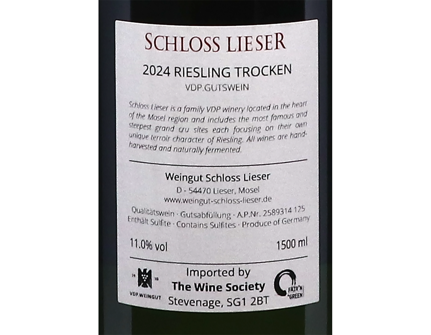 Magnum of SL Riesling Trocken Schloss Lieser 2024