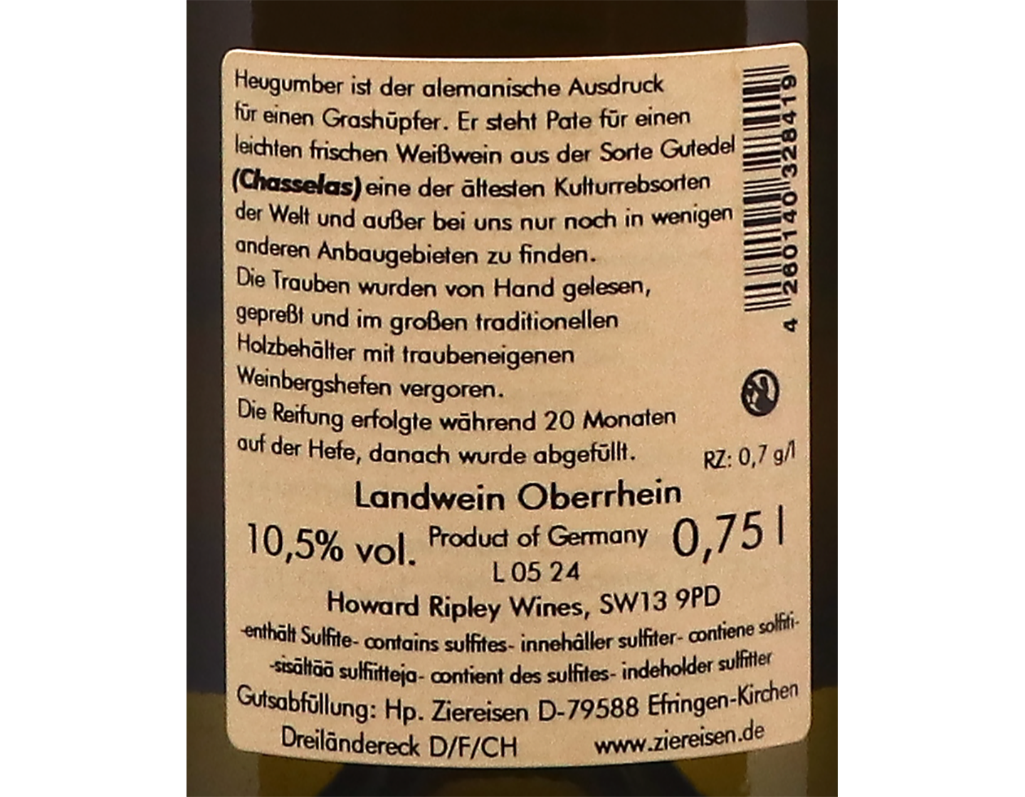 ‘Heugumber’ Gutedel, Ziereisen, Baden 2022
