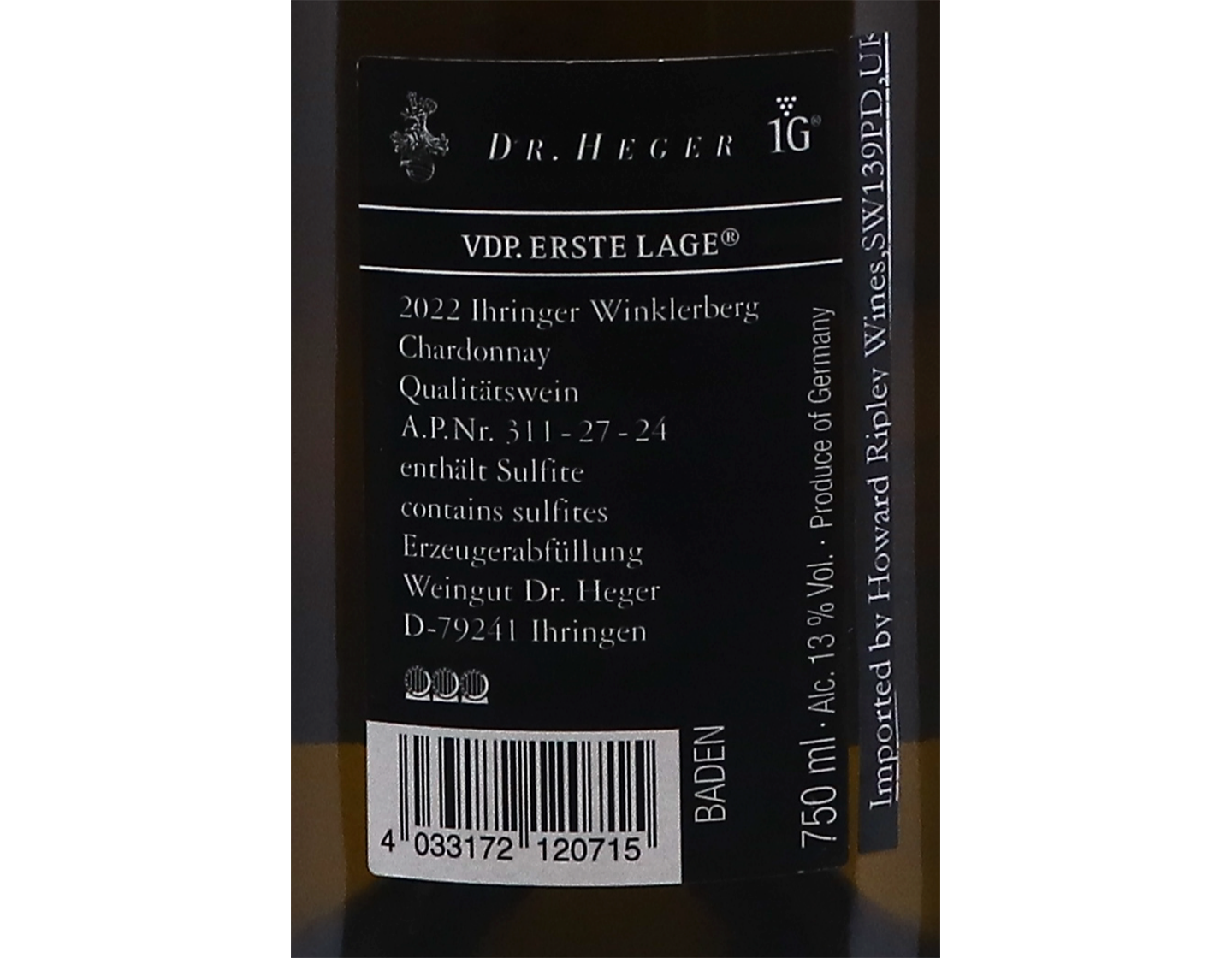 Ihringer Winklerberg Chardonnay 1G, Dr. Heger 2022