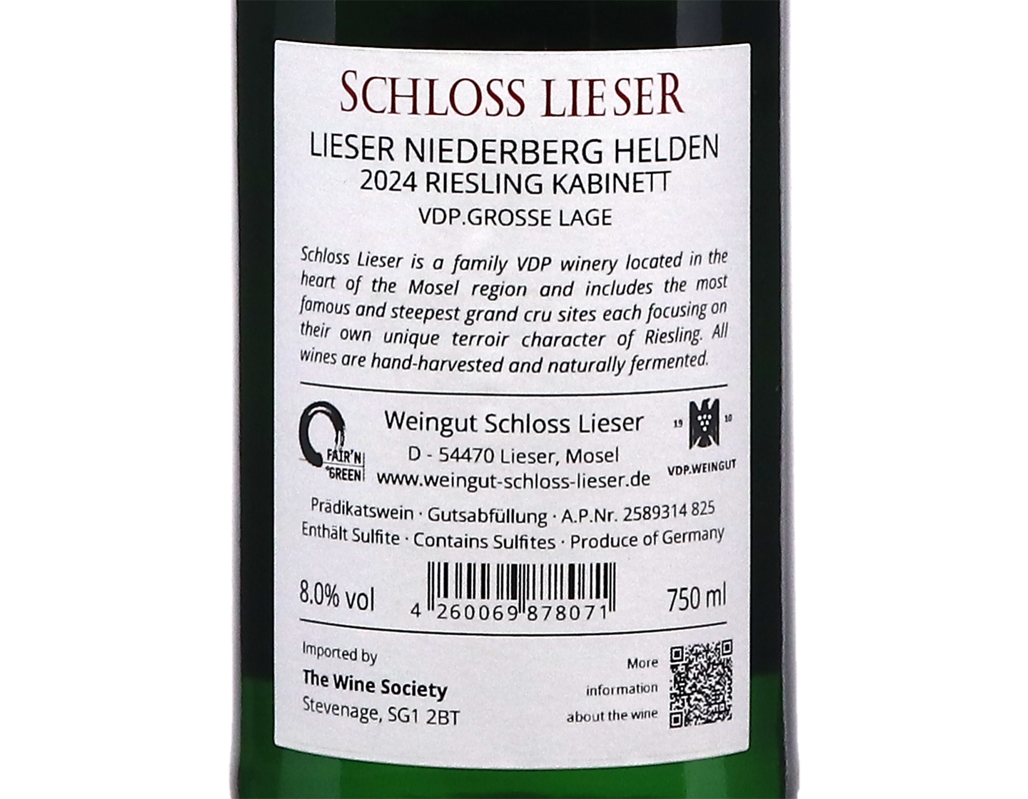 Niederberg Helden Riesling Kabinett, Schloss Lieser 2024