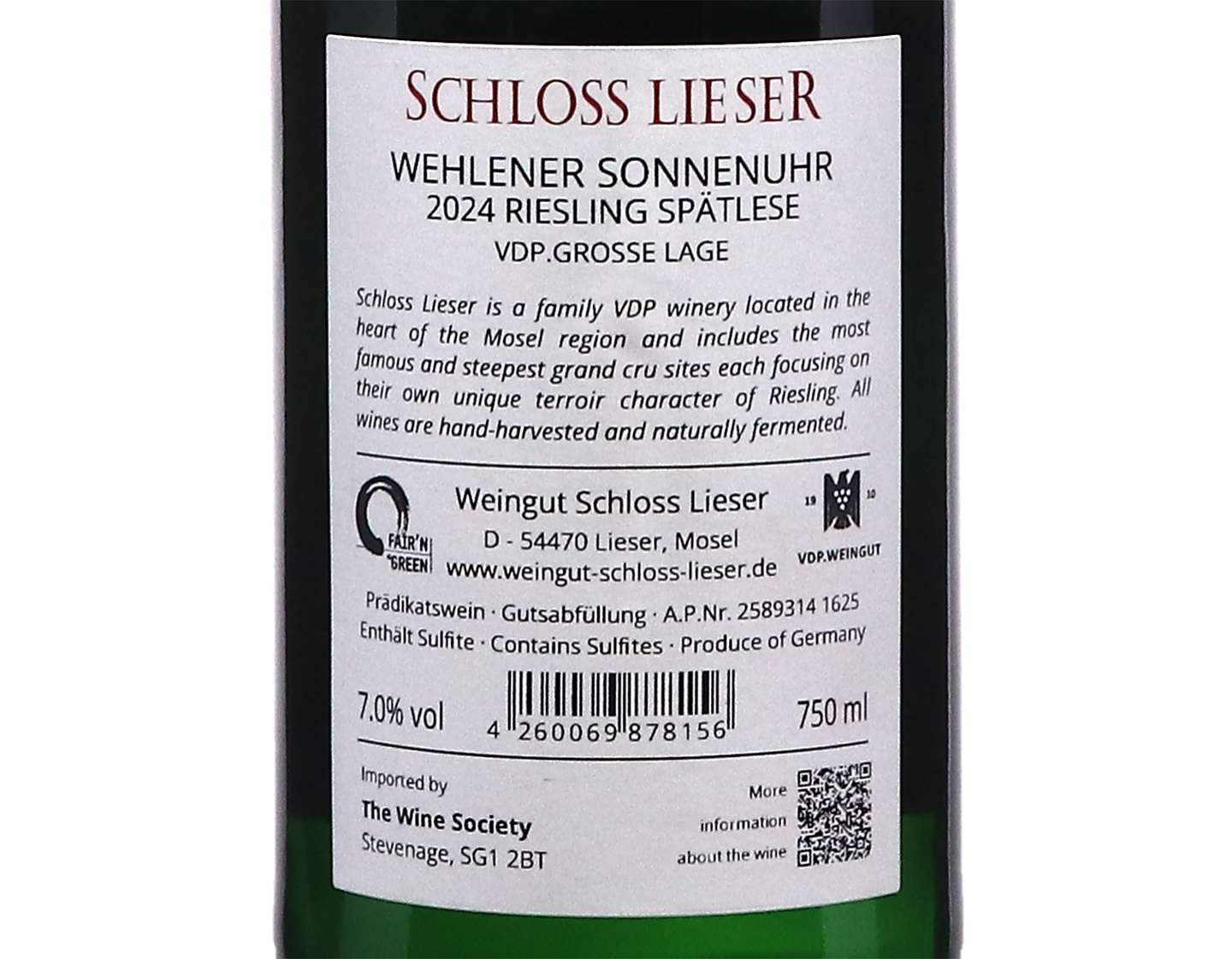 Wehlener Sonnenuhr Riesling Spatlese Schloss Lieser 2024