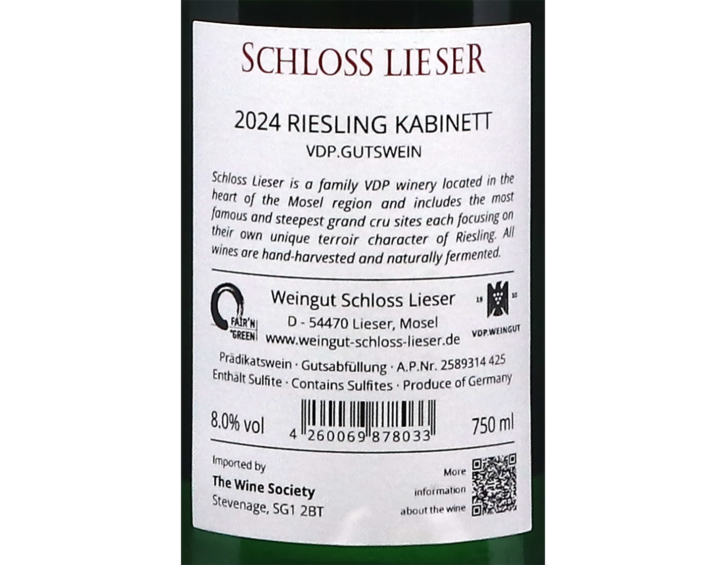 SL Riesling Kabinett Schloss Lieser 2024
