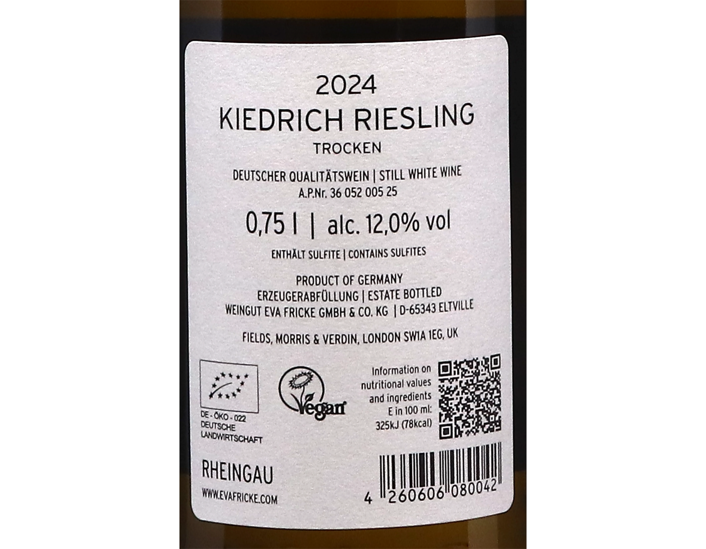 Kiedrich Riesling QbA Trocken 2024 Eva Fricke ORGANIC