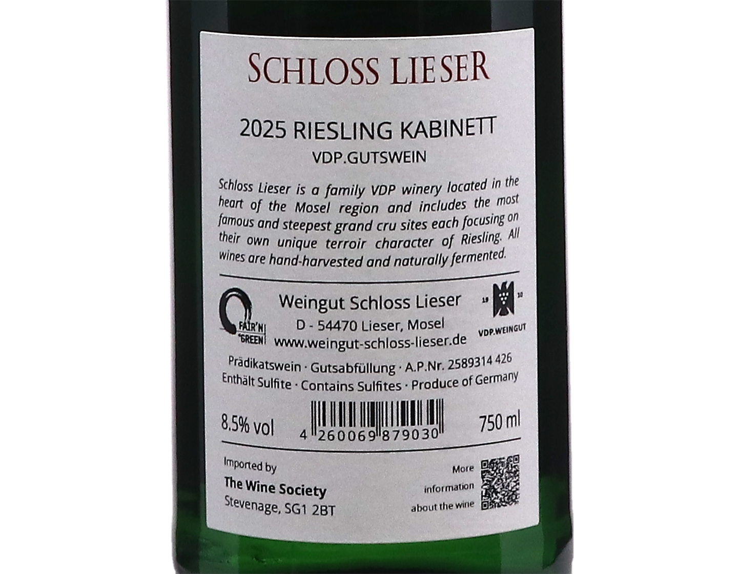 SL Riesling Kabinett, Schloss Lieser 2025