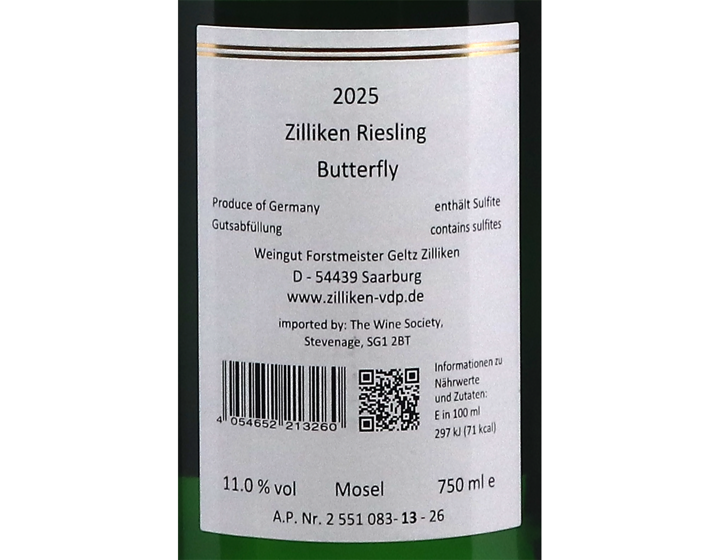 Butterfly Riesling Feinherb, Zilliken 2025