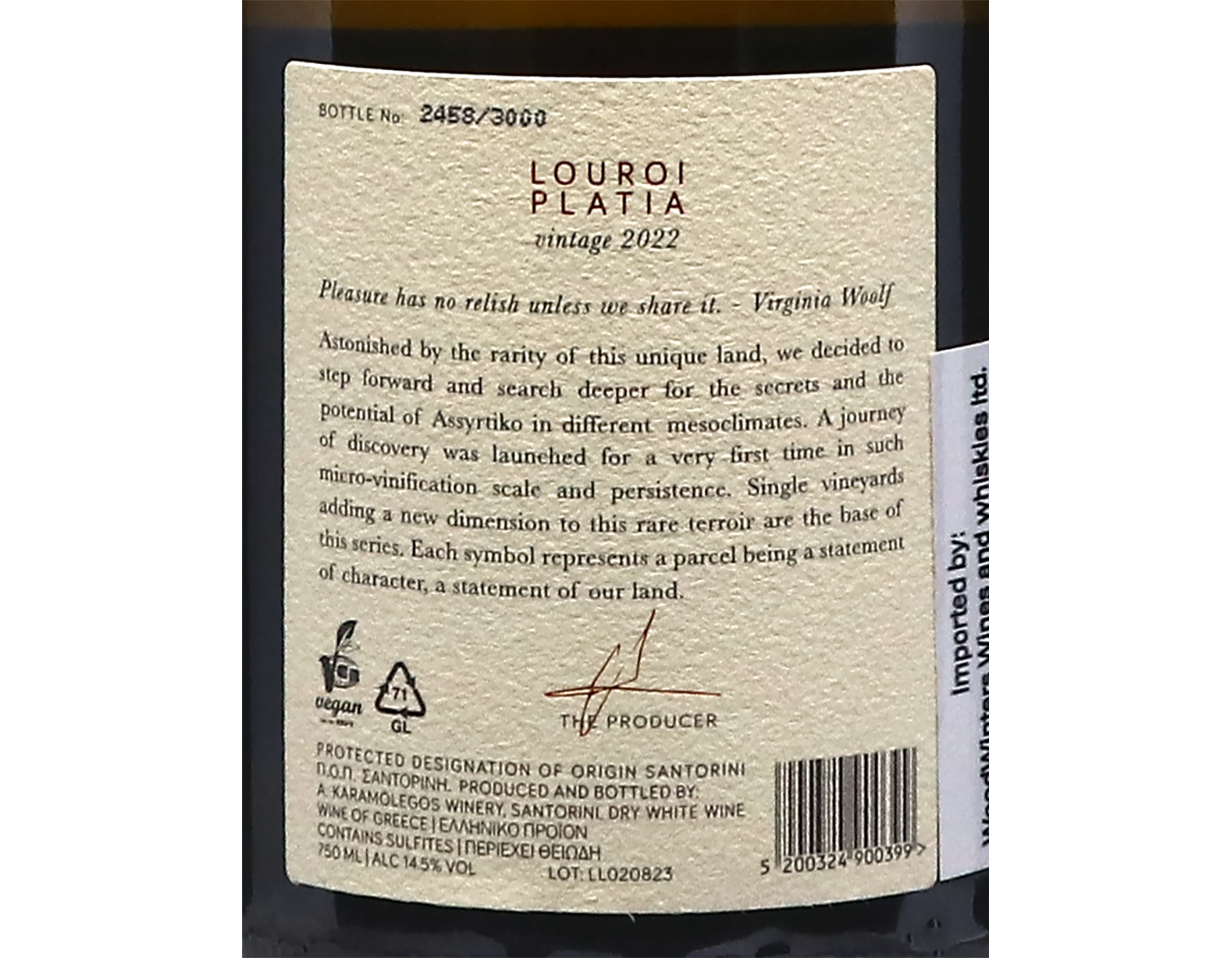 Assyrtiko Louroi Platia, Karamolegos,Santorini 2022