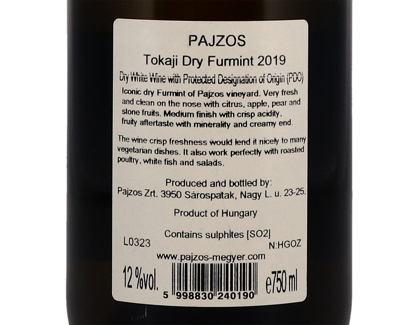 Tokaji Dry Furmint, Pajzos 2019