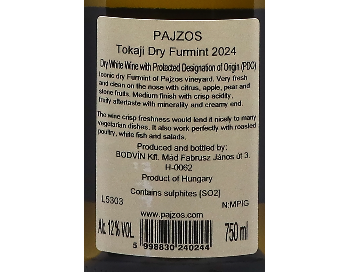 Tokaji Dry Furmint, Pajzos 2024