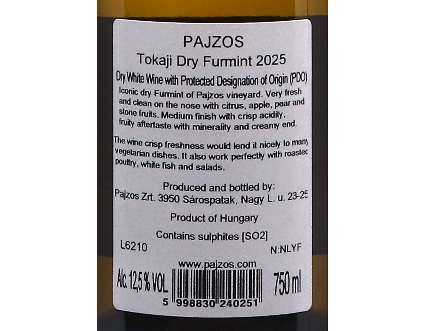 Tokaji Dry Furmint Pajzos 2025