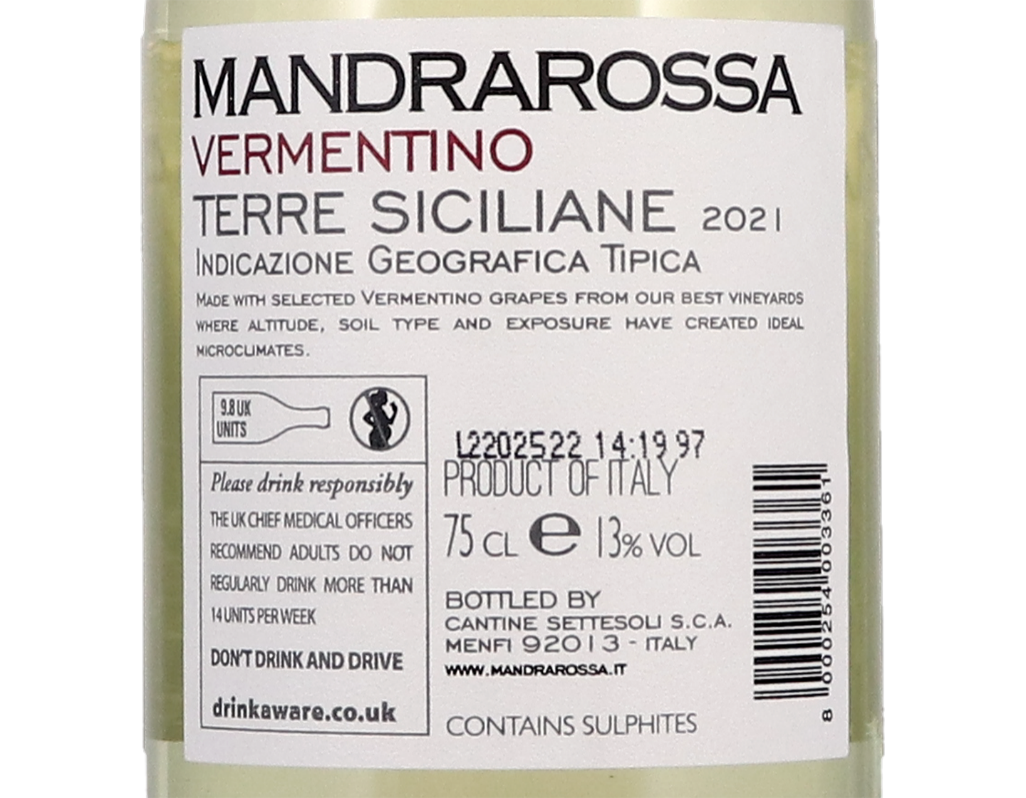 Vermentino Sicilia, Mandrarossa 2021